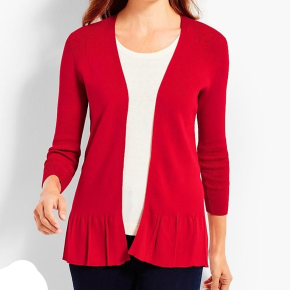 Talbots Red Ruffled Hem Open Cardigan - Picture 1 of 6